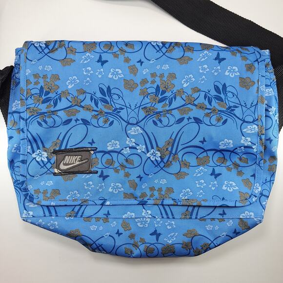 Nike Escape Sample Messenger Bag Blue Floral Embroidered Shoulder Laptop Book - Picture 2 of 11